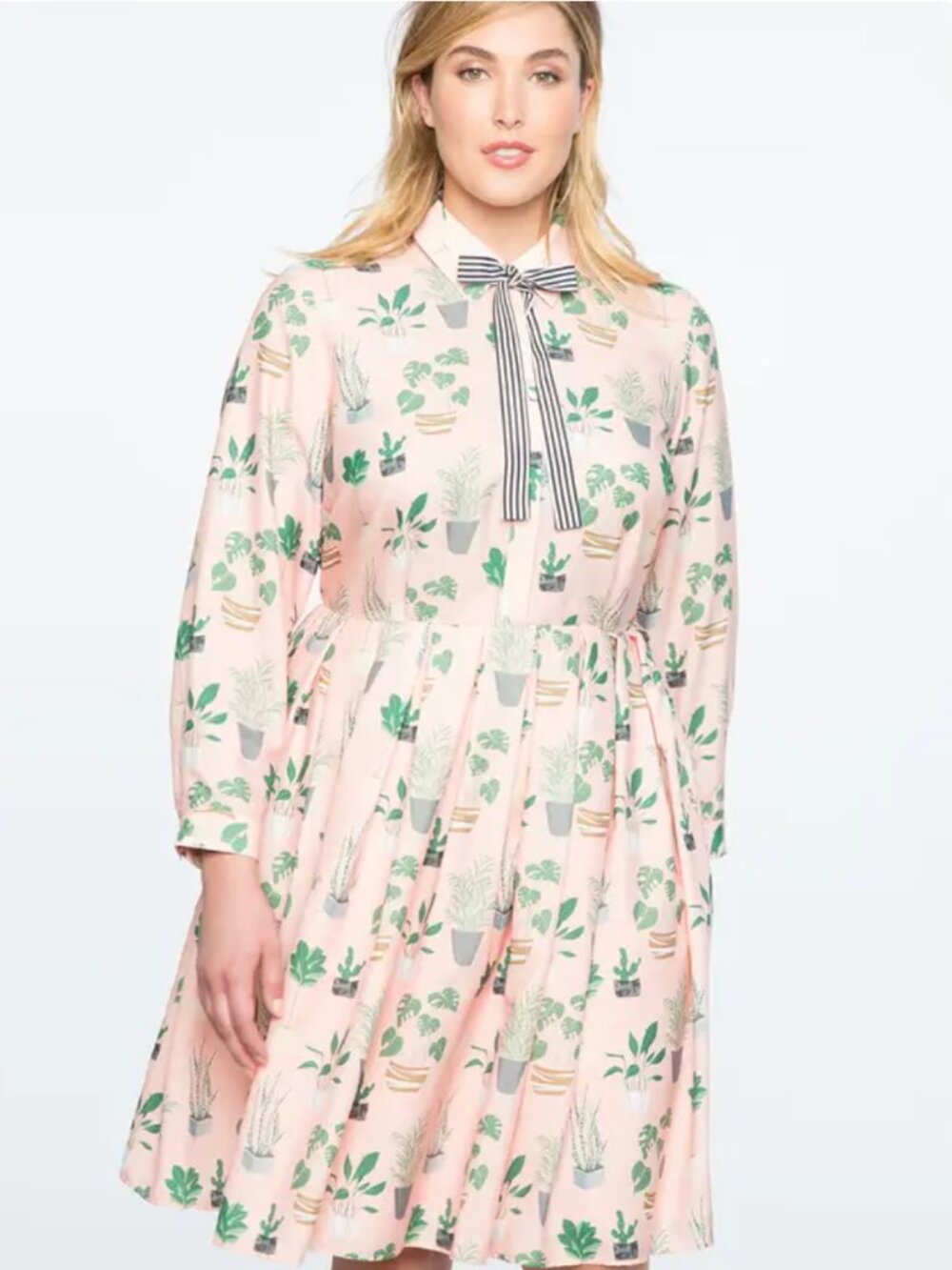 Eloquii Pink Plant Print Shirt Dress Size 16